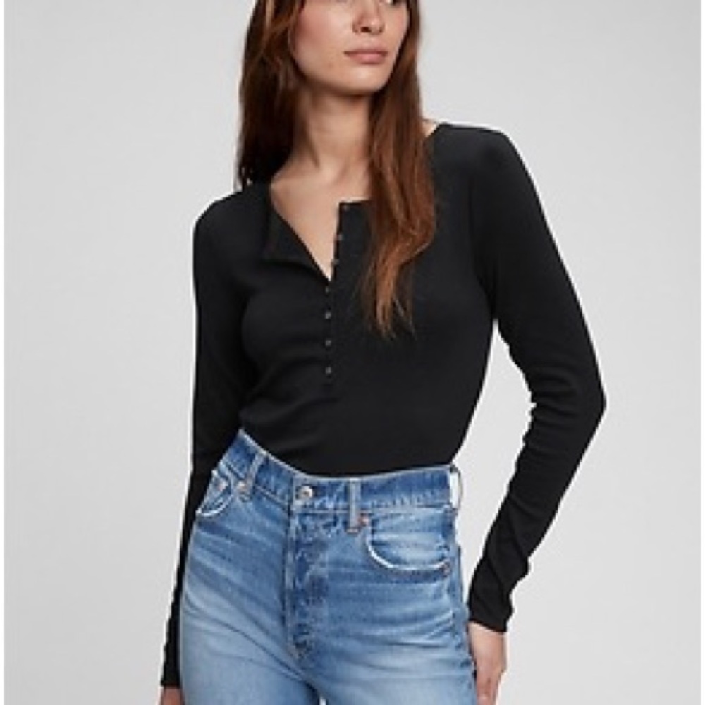 GAP Women's Black Long Sleeve Henley Top